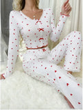 Heart V-Neck Long Sleeve Two-Piece Set